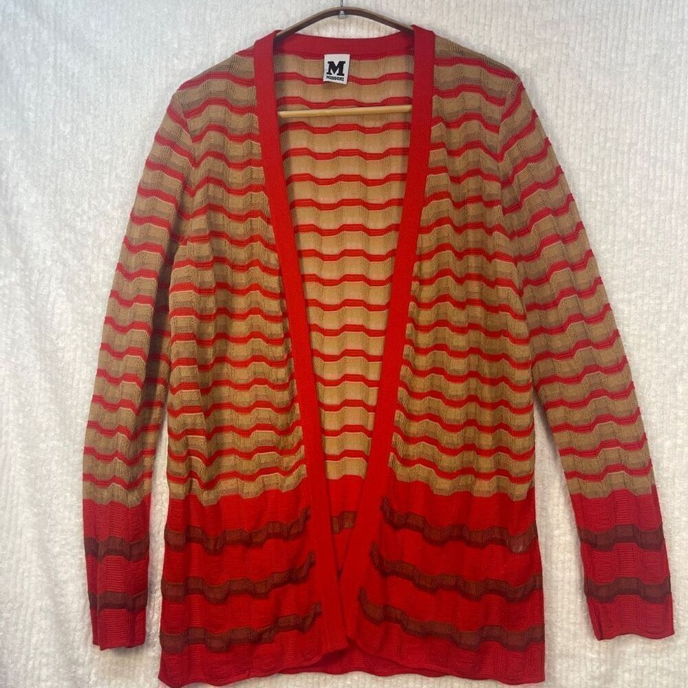 Missoni Orange Striped Knit Open Front Long Sleeve Cardigan Sweater Size 42